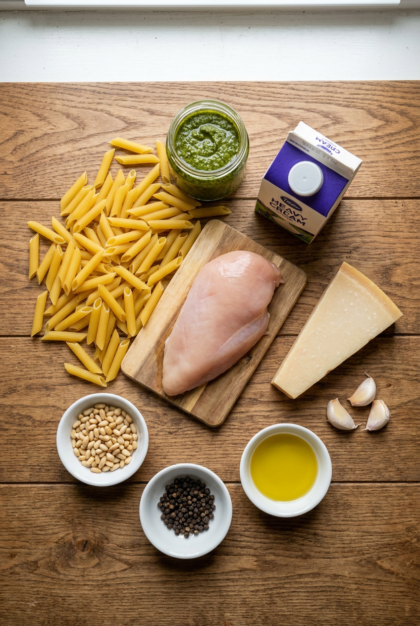 ingredients for Creamy Chicken Pesto Pasta
