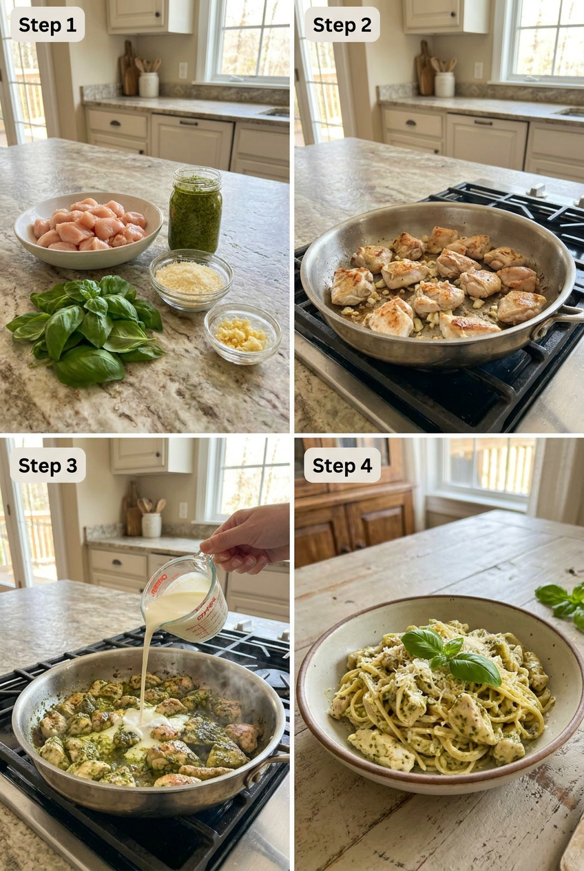 how to make Creamy Chicken Pesto Pasta step by step