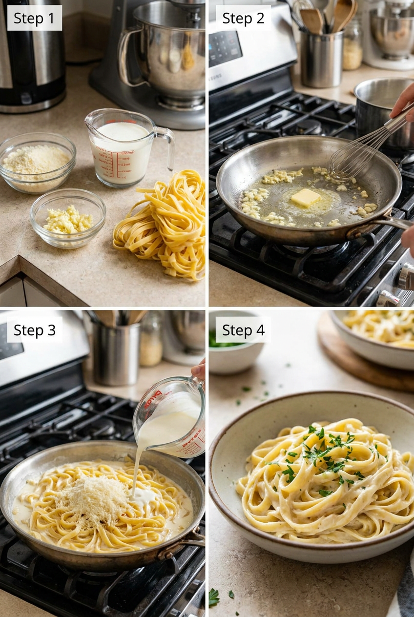 how to make Creamy Fettuccine Alfredo step by step