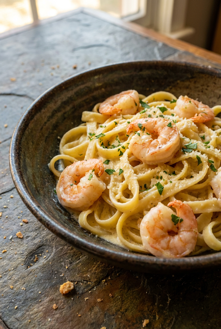 Creamy Garlic Shrimp Alfredo Pasta