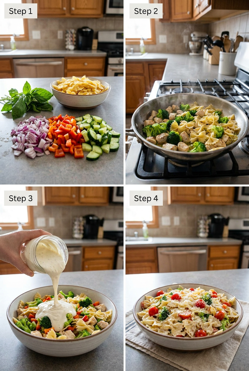 how to make Creamy Italian Bowtie Pasta Salad step by step