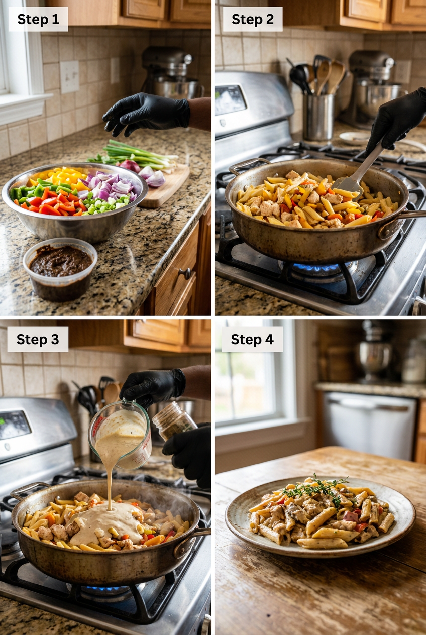 how to make Creamy Jerk Rasta Pasta step by step