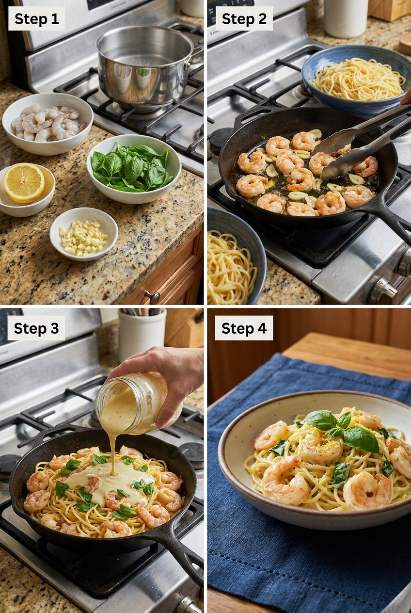 how to make Creamy Lemon Basil Shrimp Pasta step by step
