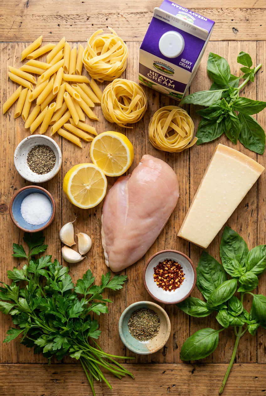 ingredients for Creamy Lemon Chicken Pasta