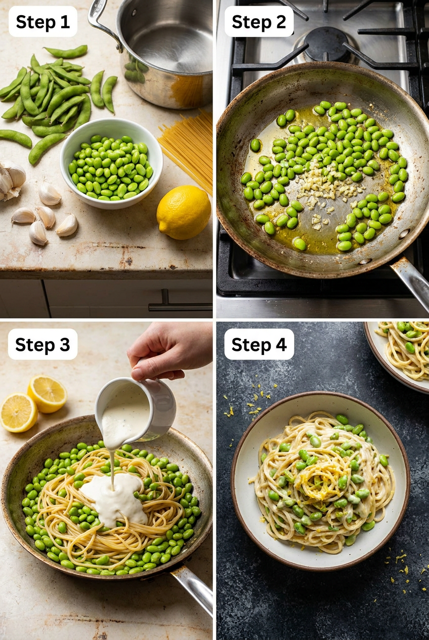 how to make Creamy Lemon-Garlic Edamame Pasta step by step