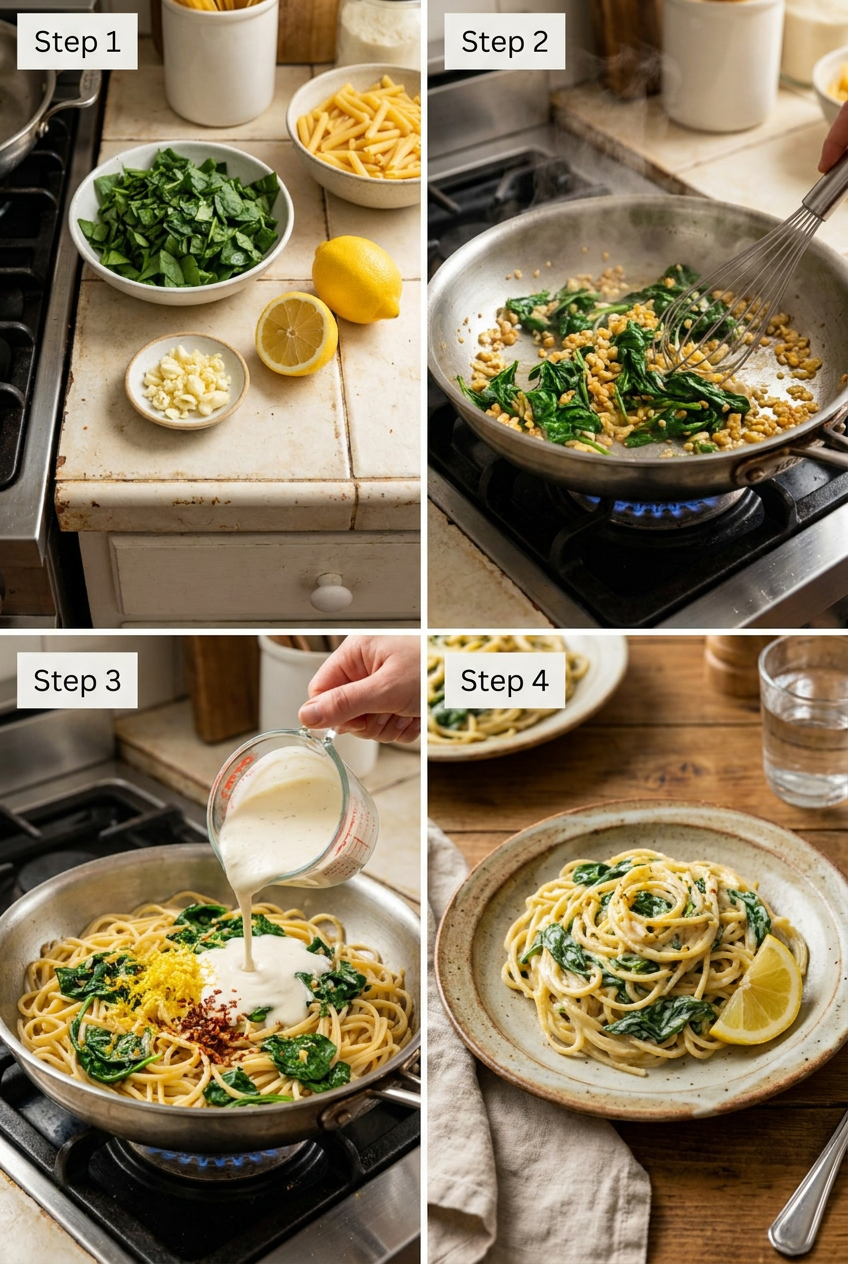 how to make Creamy Lemon Garlic Pasta with Spinach step by step