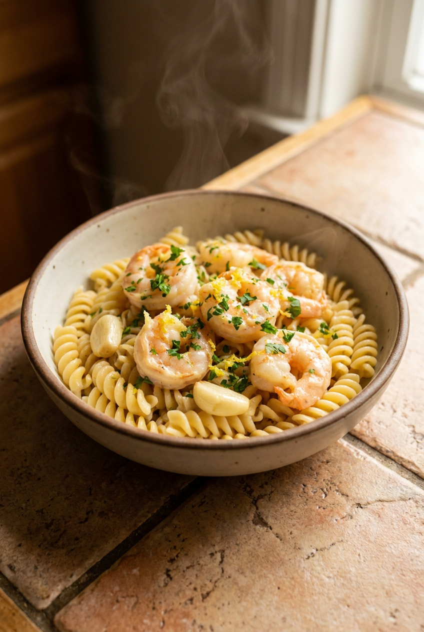Creamy Lemon Garlic Shrimp Gluten-Free Pasta