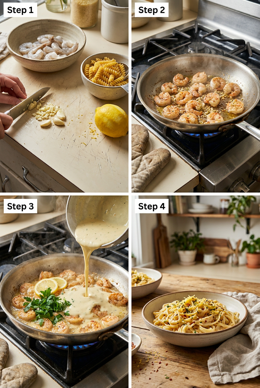 how to make Creamy Lemon Garlic Shrimp Gluten-Free Pasta step by step