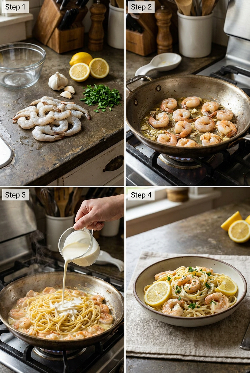 how to make Creamy Lemon Garlic Shrimp Pasta step by step