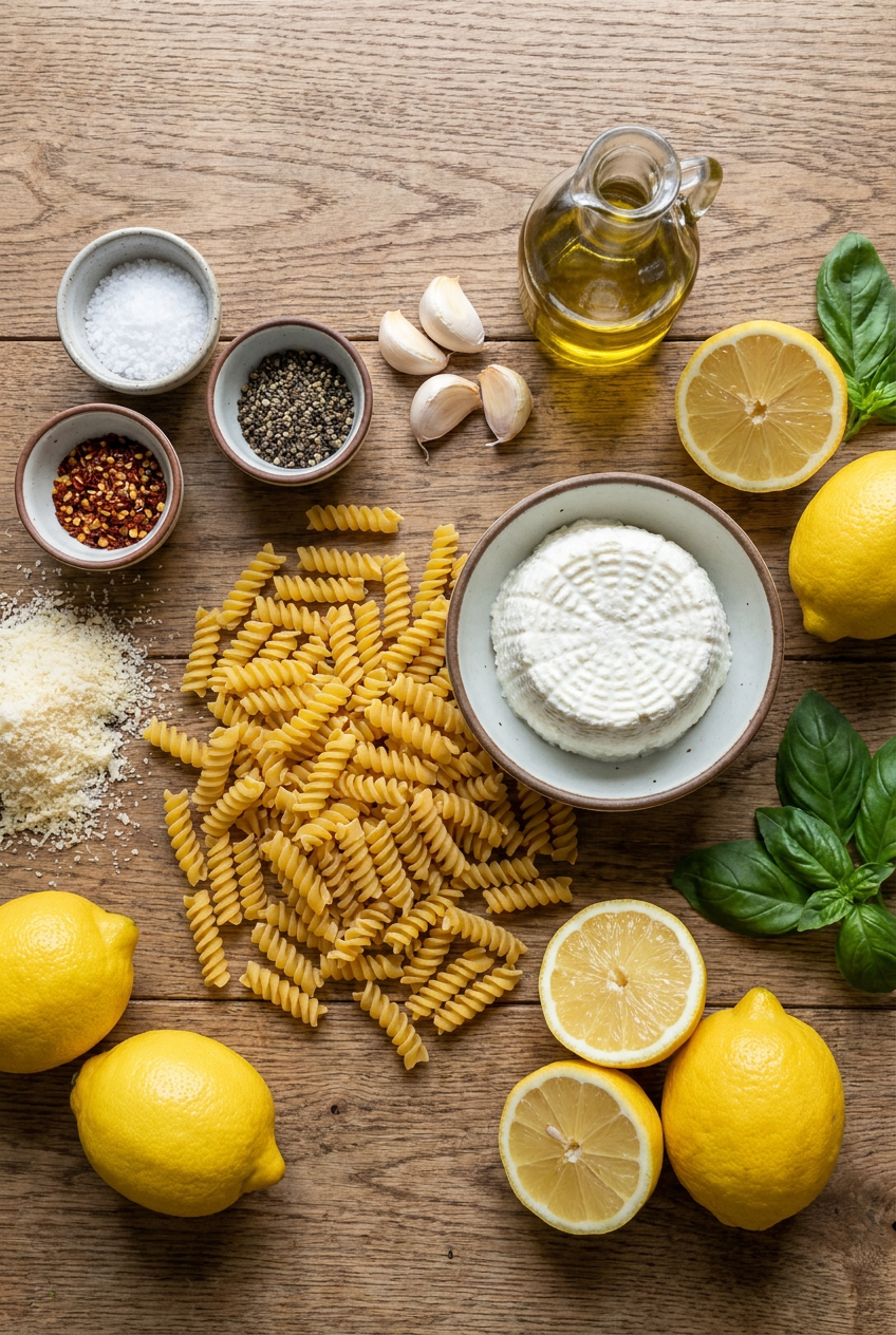 ingredients for Creamy Lemon Ricotta Pasta