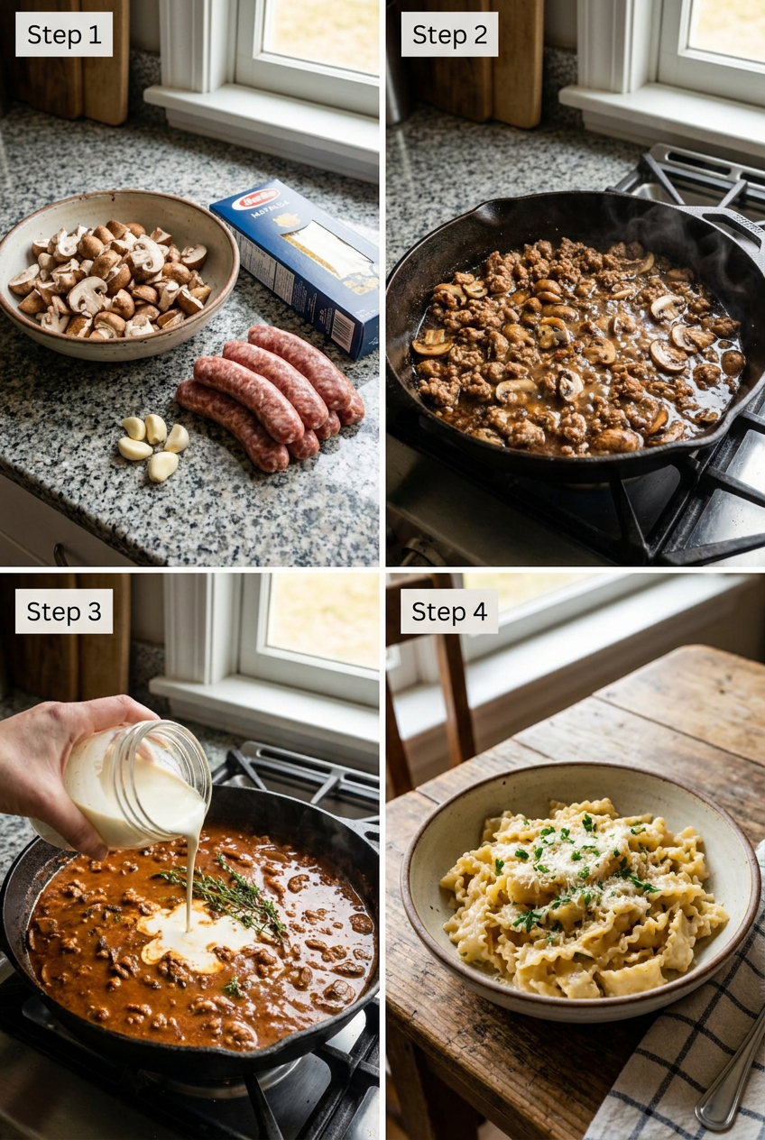 how to make Creamy Mafalda with Italian Sausage & Mushroom Ragu step by step