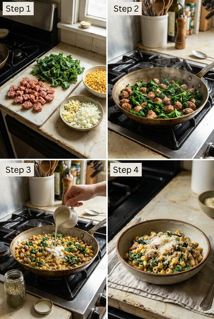 how to make Creamy One-Pot Ditalini with Sausage and Kale step by step