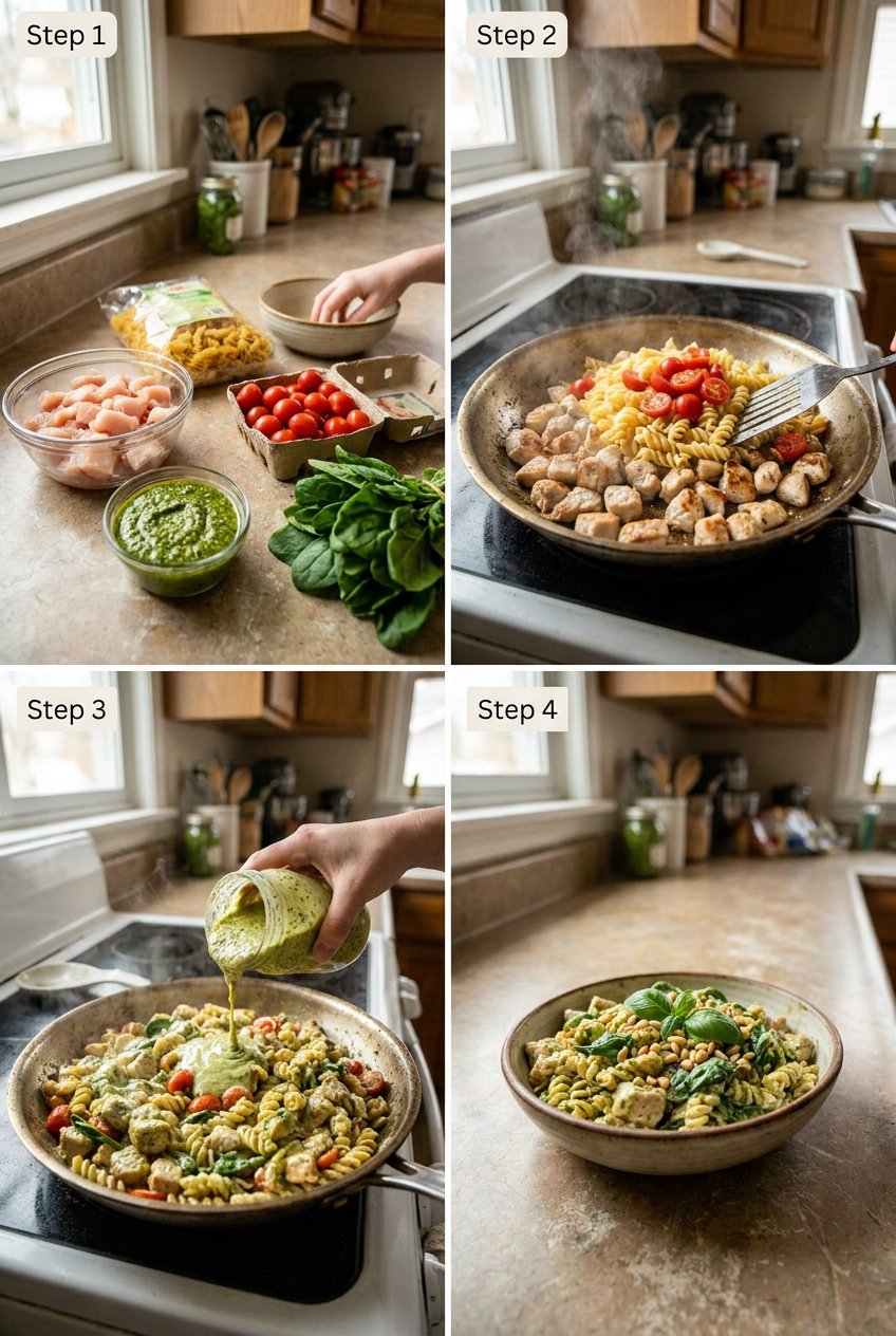 how to make Creamy Pesto Chicken Pasta Salad step by step