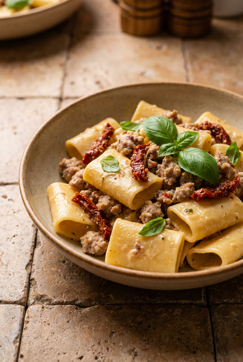 Creamy Sausage & Sun-Dried Tomato Paccheri