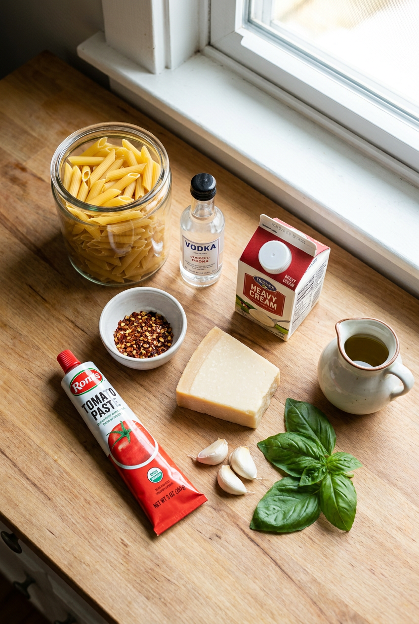 ingredients for Creamy Spicy Vodka Pasta alla Gigi