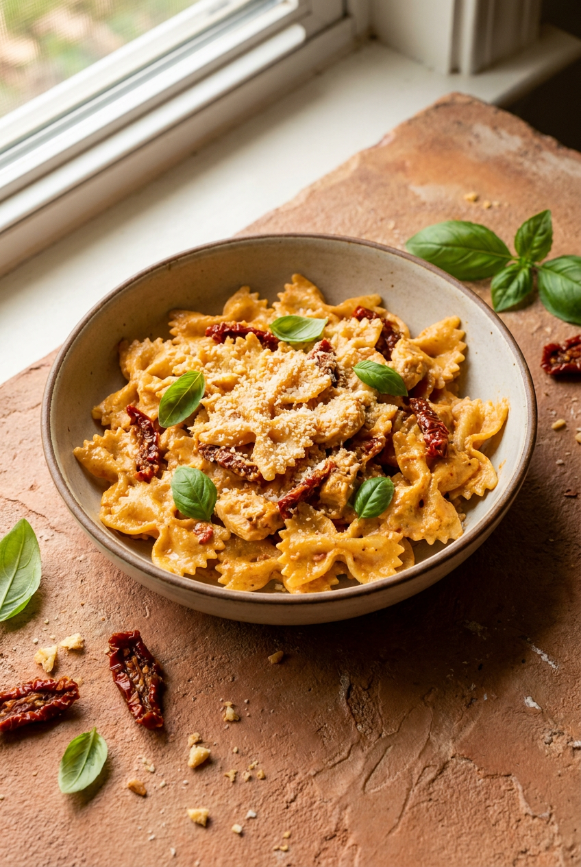 Creamy Sun Dried Tomato and Chicken Bow Tie Pasta