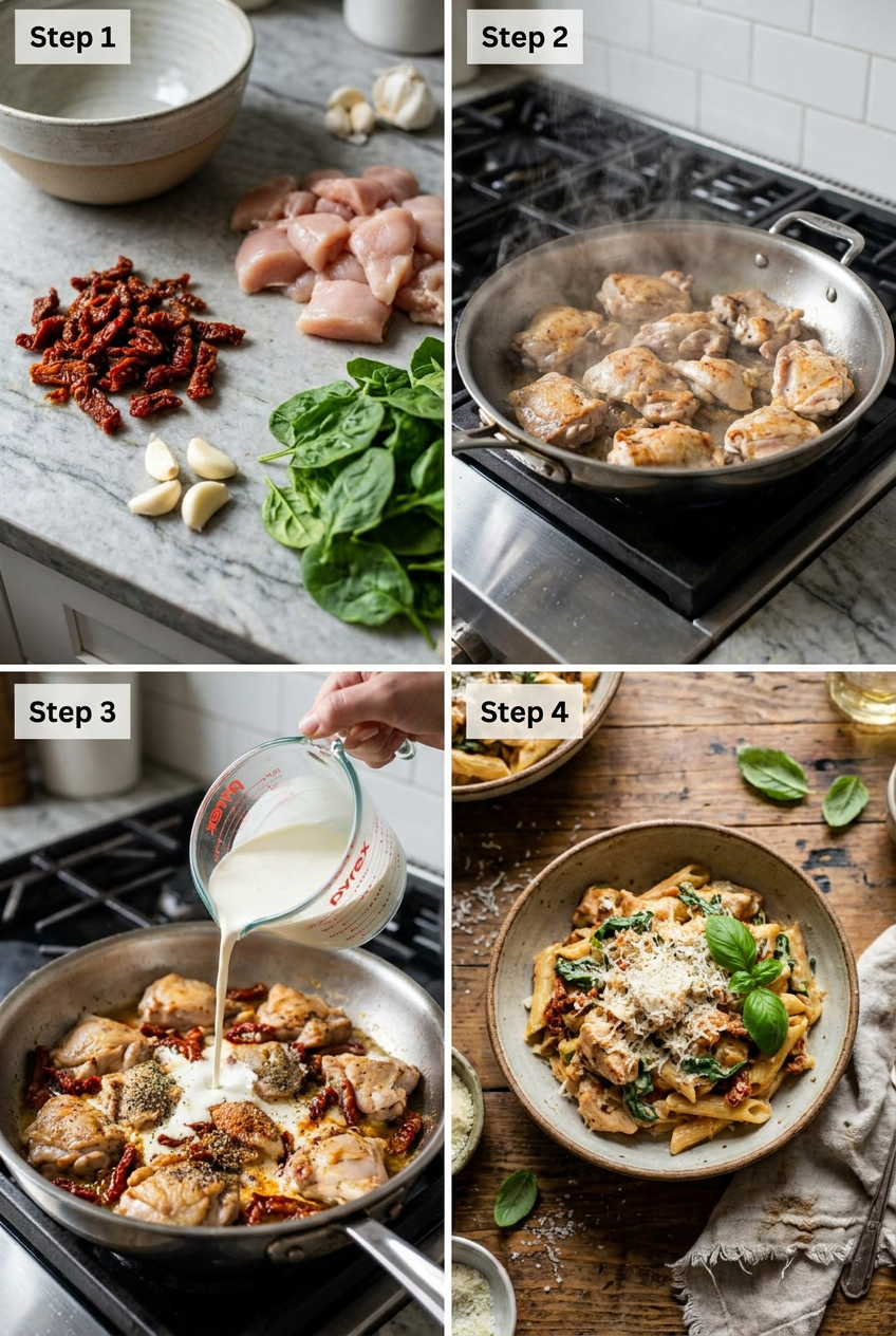 how to make Creamy Tuscan Chicken Pasta step by step