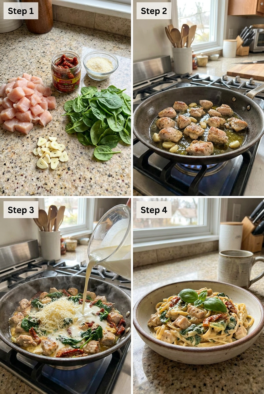 how to make Creamy Tuscan Chicken Pasta step by step