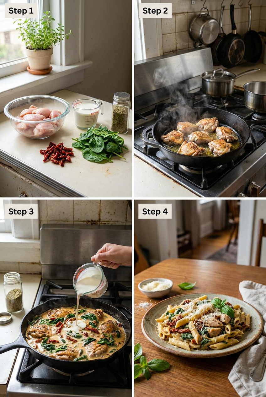 how to make Creamy Tuscan Chicken Penne step by step