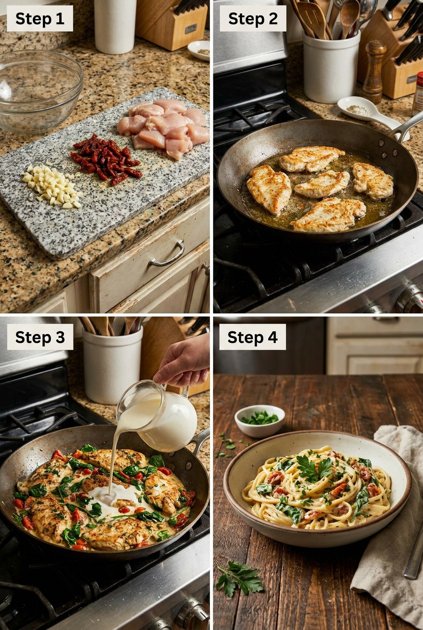 how to make Creamy Tuscan Garlic Chicken Pasta step by step