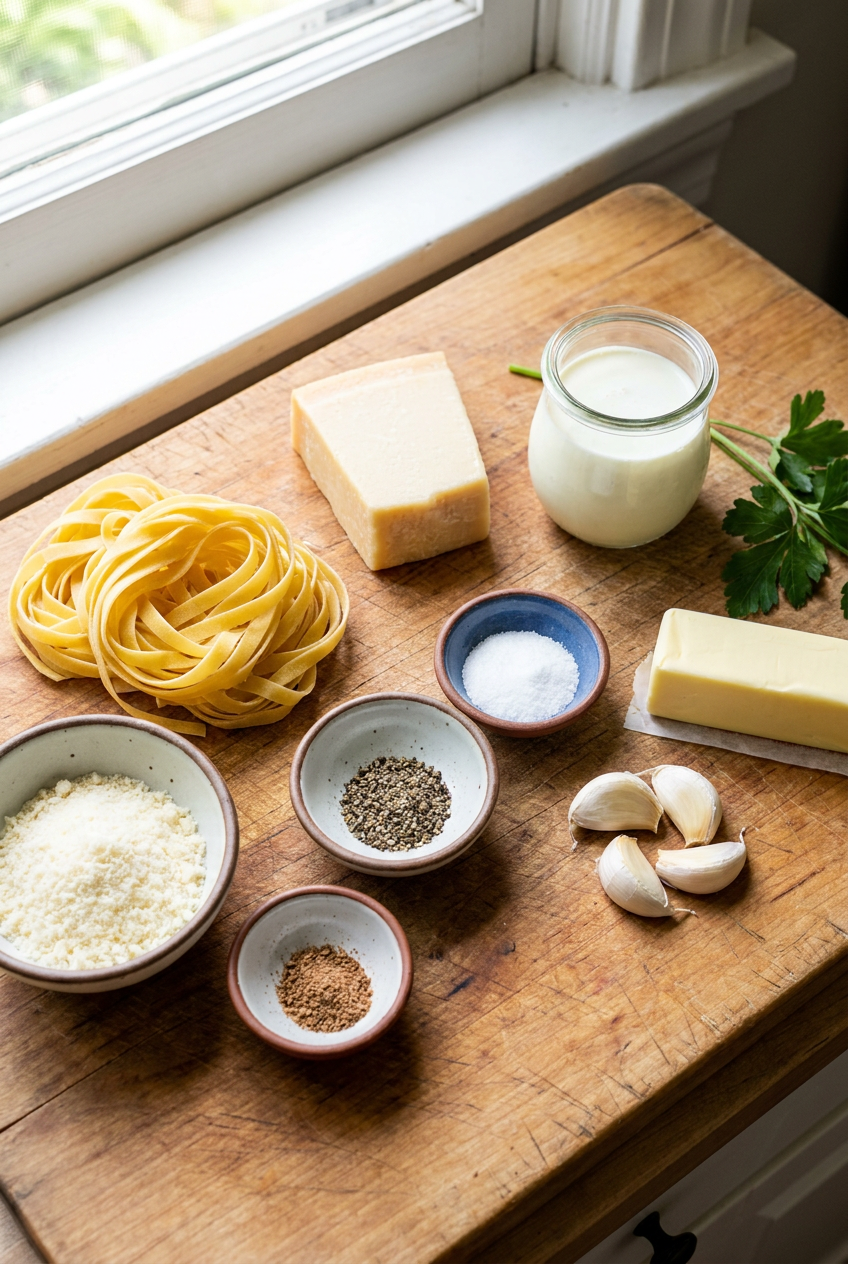 ingredients for Easy Classic Fettuccine Alfredo