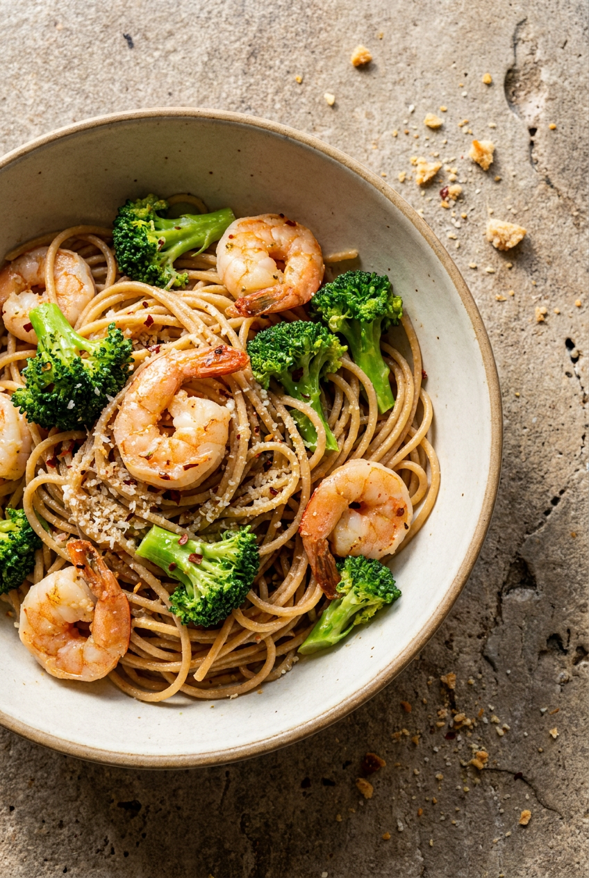 Garlic Shrimp & Broccoli Whole Wheat Pasta