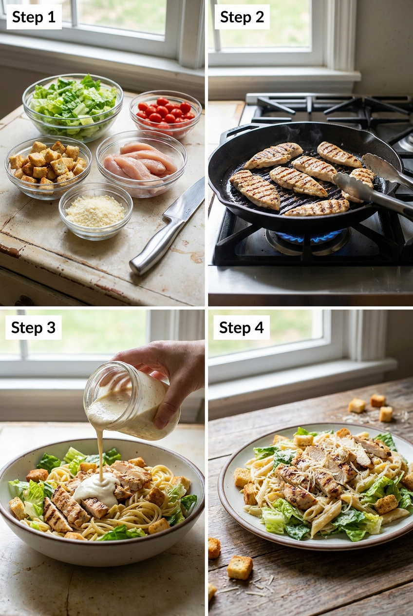 how to make Grilled Chicken Caesar Pasta Salad step by step