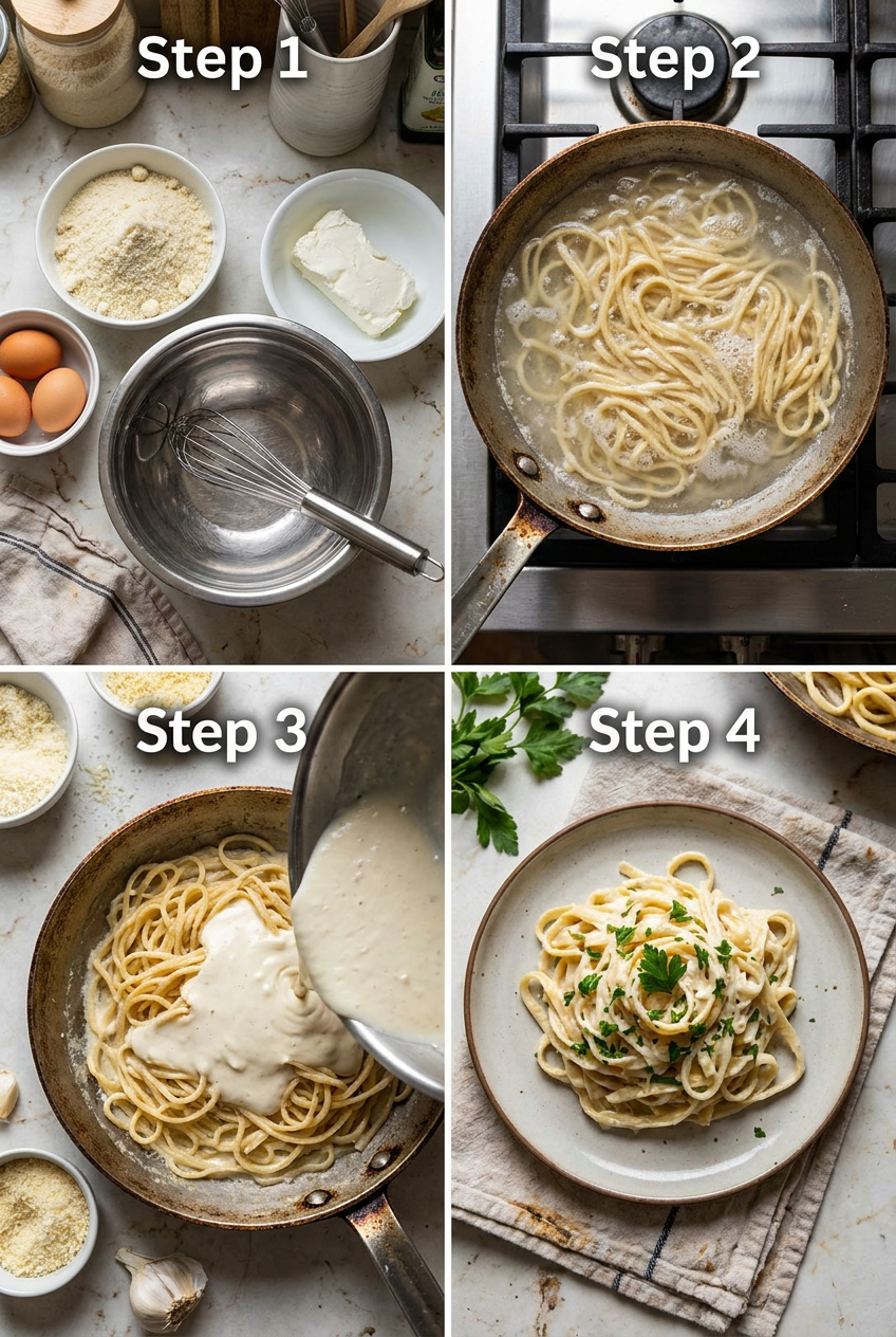 how to make Keto Fettuccine Alfredo with Homemade Almond Flour Pasta step by step