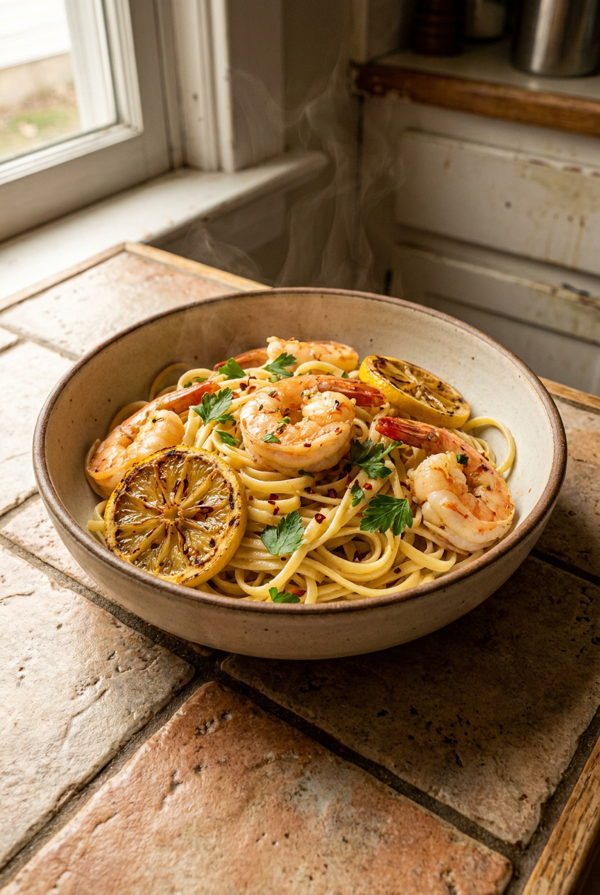Lemon Garlic Shrimp Linguine