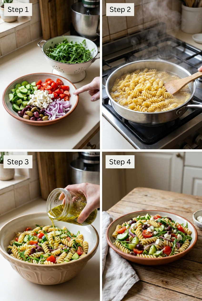 how to make Mediterranean Healthy Pasta Salad step by step