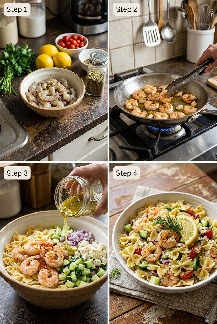 how to make Mediterranean Lemon Herb Shrimp Pasta Salad step by step