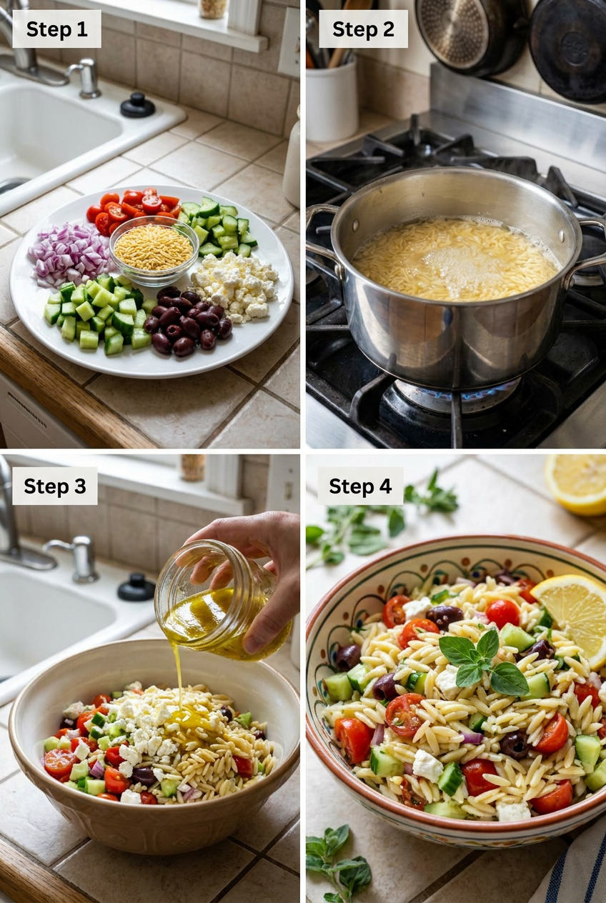 how to make Mediterranean Orzo Pasta Salad step by step