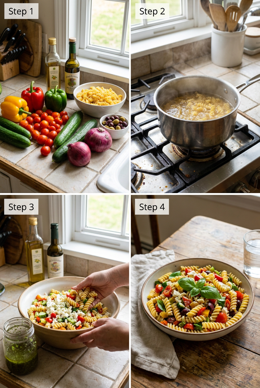 how to make Mediterranean Rotini Pasta Salad step by step