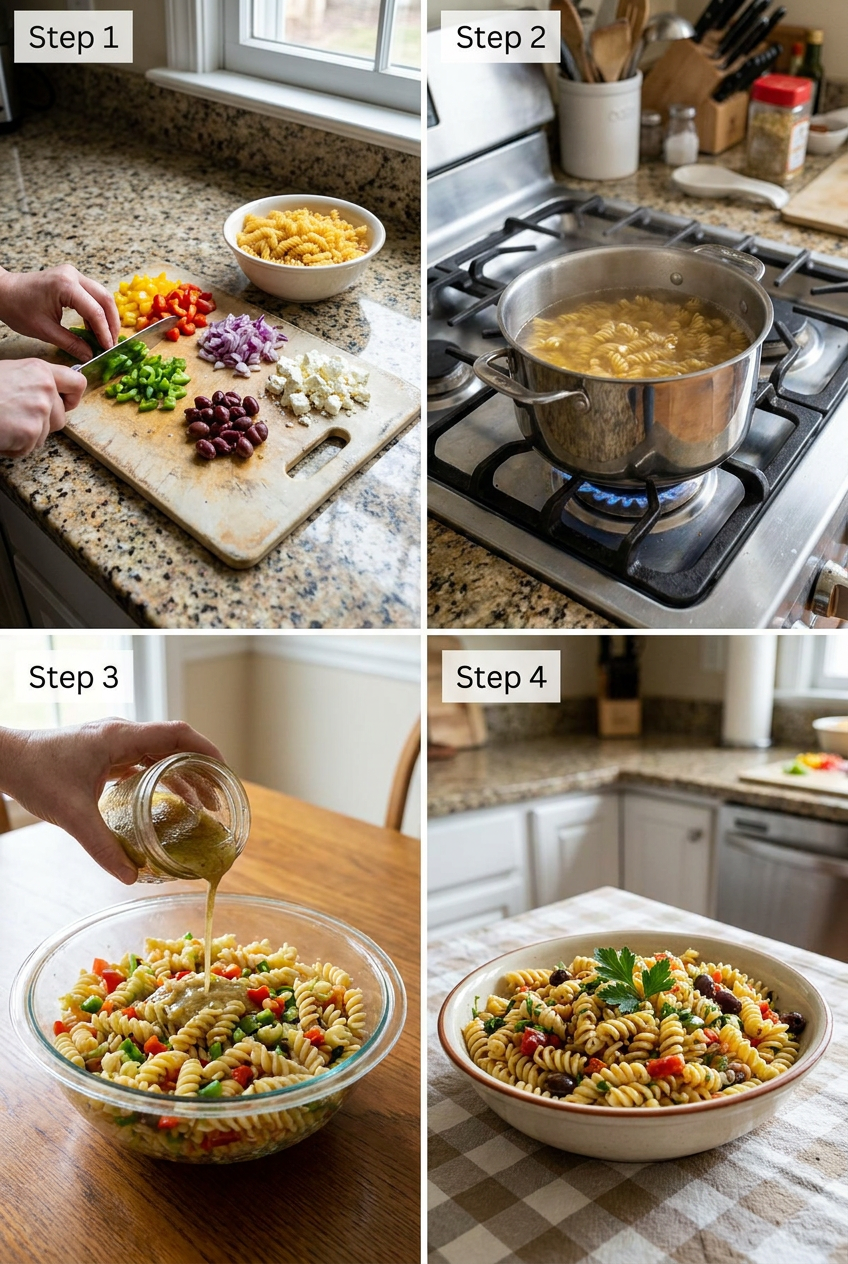 how to make Mediterranean Rotini Pasta Salad step by step