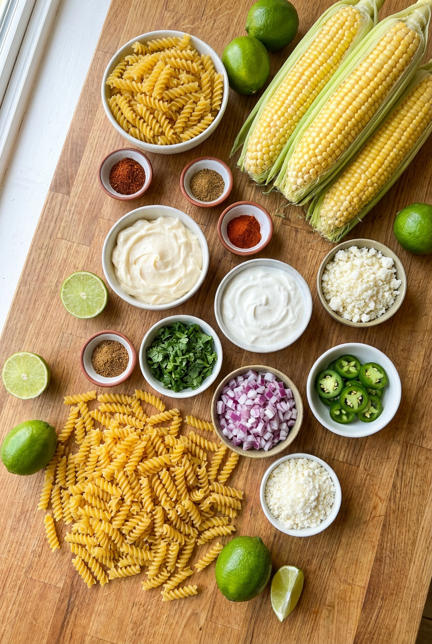 ingredients for Mexican Street Corn Pasta Salad