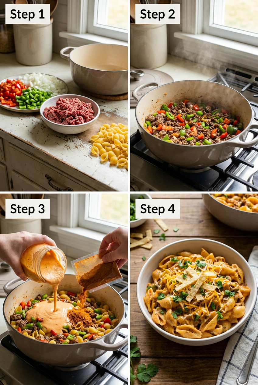 how to make One-Pot Creamy Taco Pasta step by step