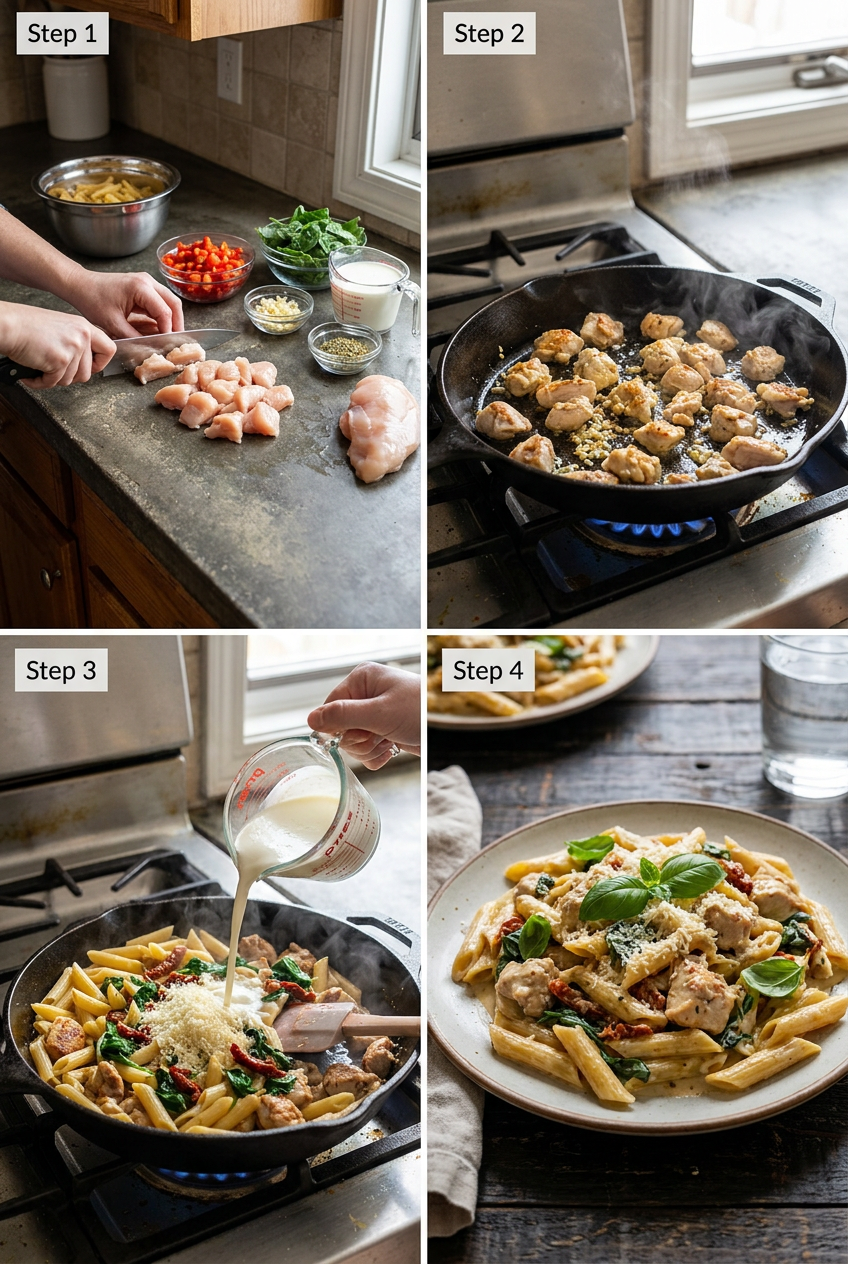 how to make One-Pot Creamy Tuscan Chicken Pasta step by step