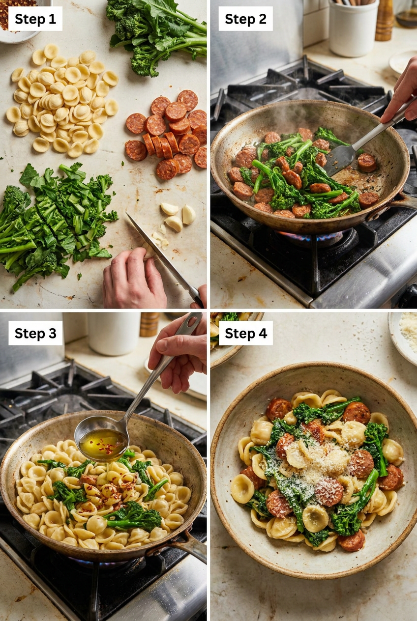 how to make Orecchiette with Spicy Sausage & Broccoli Rabe step by step