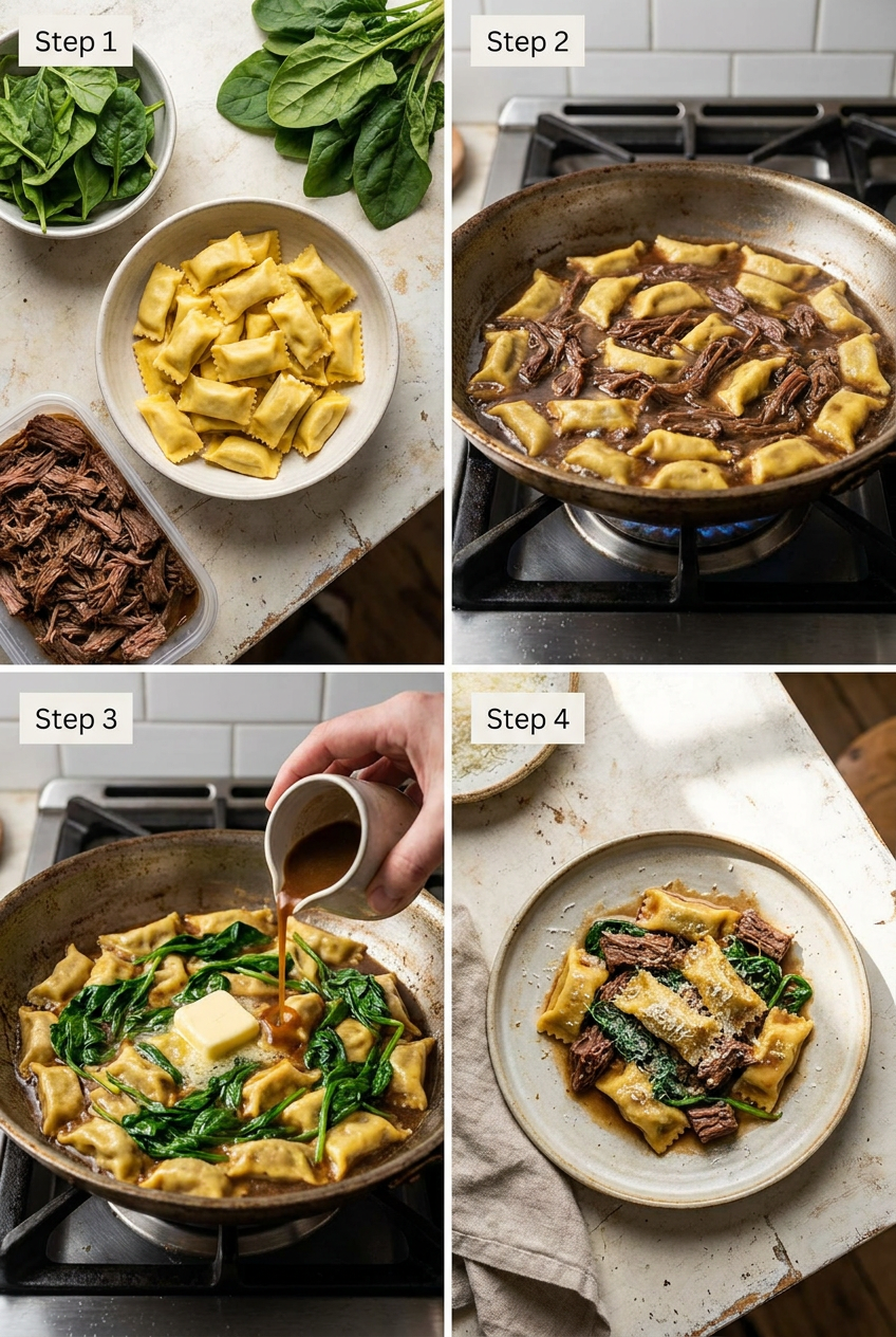 how to make Piedmontese Agnolotti del Plin with Braised Beef & Spinach step by step