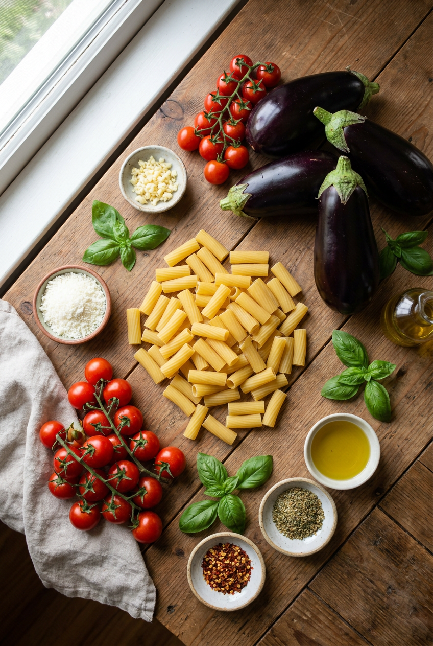 ingredients for Sicilian Pasta alla Norma