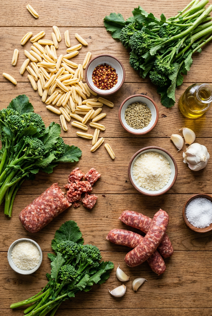 ingredients for Spicy Sausage and Broccoli Rabe Cavatelli