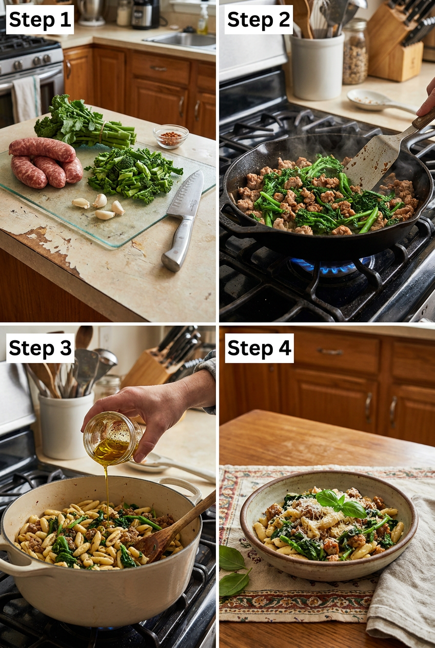 how to make Spicy Sausage and Broccoli Rabe Cavatelli step by step