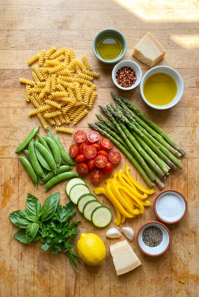 ingredients for Spring Garden Primavera Pasta