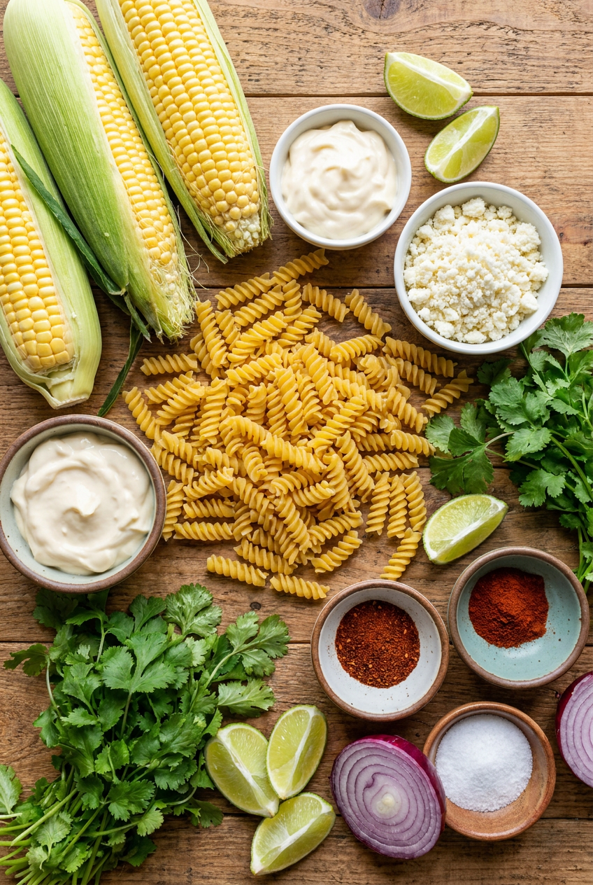 ingredients for Street Corn Pasta Salad