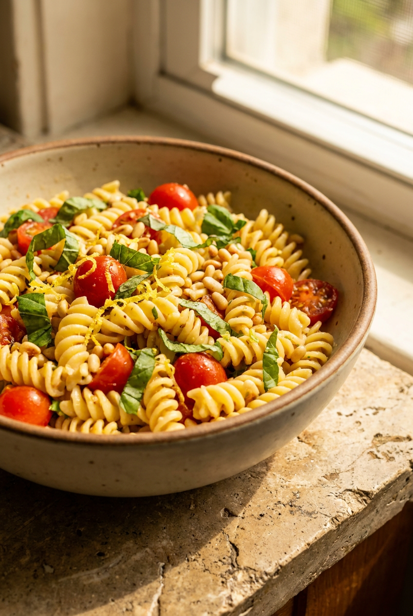 Sun-Drenched Summer Lemon Basil Pasta Salad