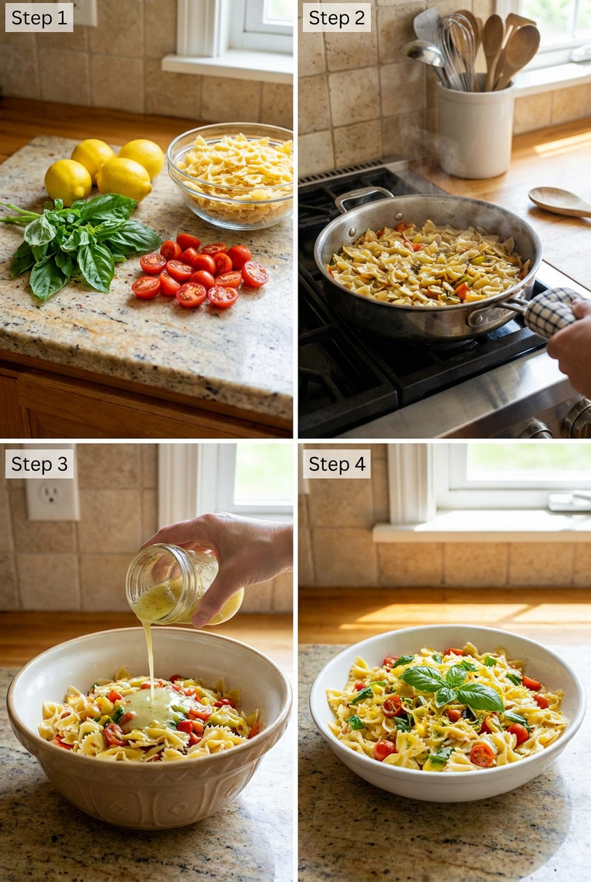 how to make Sun-Drenched Summer Lemon Basil Pasta Salad step by step