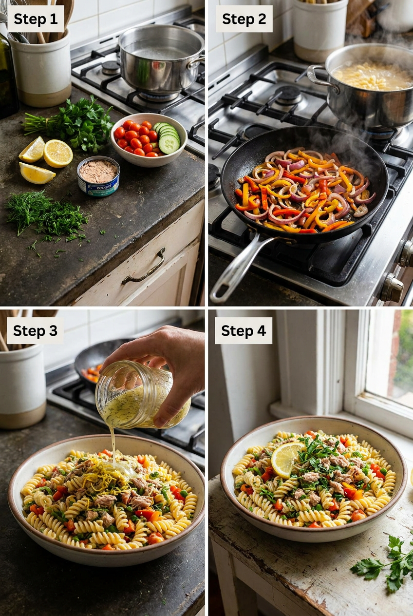 how to make Zesty Lemon Herb Tuna Pasta Salad step by step